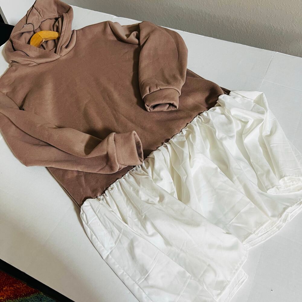 LA Made Tiered Hoodie Sweater Dress Size XXL MWT Brown White - Picture 9 of 10